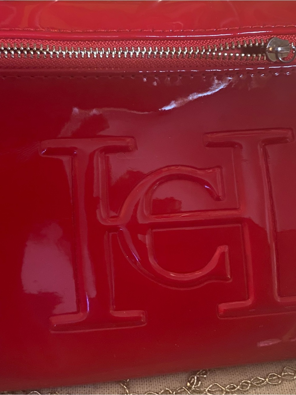 Patent Red Women’s make up zip Bag - Embossed Logo